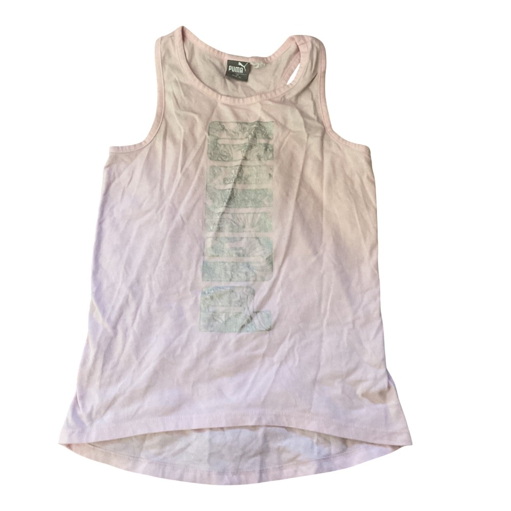 Puma Womens Pink Graphic Racerback Tank Top High Low Hem Size‎ Medium 8-10